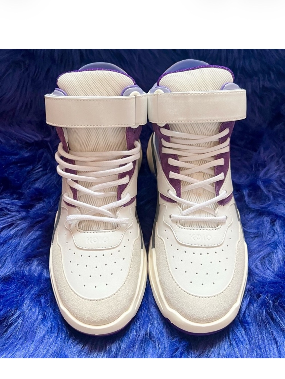 New! KOIO Aerobics Pearl Leather High Top Chunky Sneakers White Purple - Picture 7 of 13